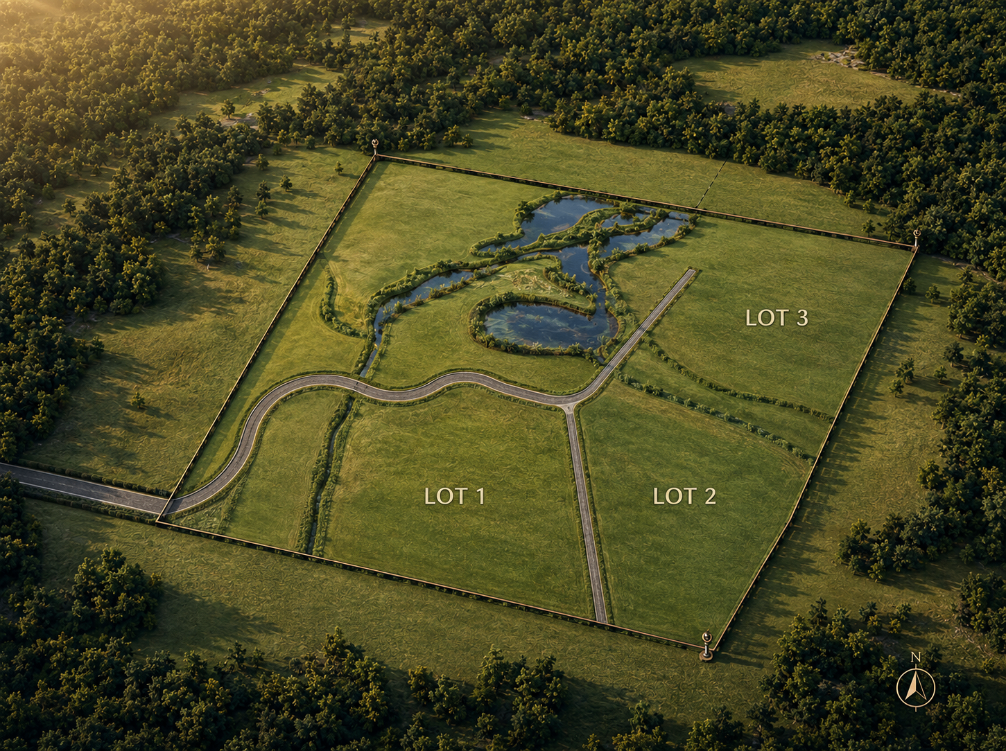 Dukes Reserve site plan showing three lots on 14 acres